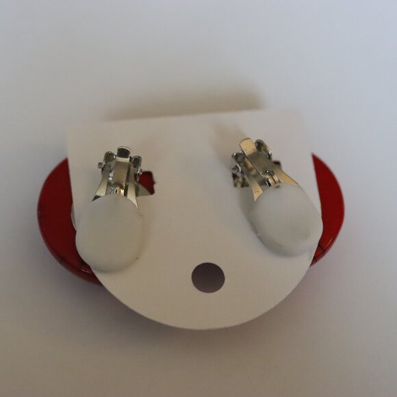 Newer Marion Godart Red Striped Clip On Earrings - Picture 3 of 3
